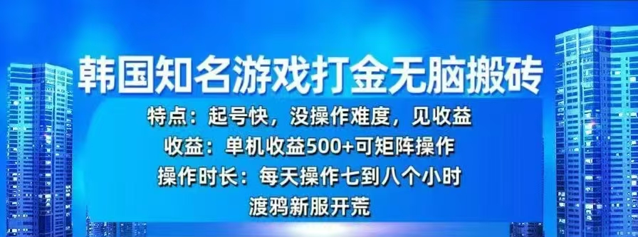 韩国知名游戏打金无脑搬砖，单机收益500+-选优云网创