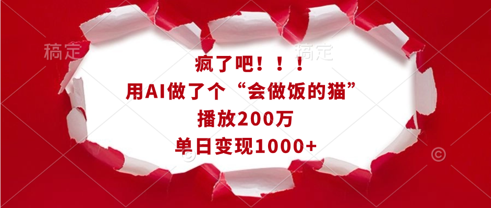 疯了吧！！！用AI做了个“会做饭的猫”，播放200万，单日变现1000+-选优云网创