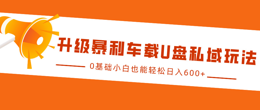 升级暴利车载U盘私域玩法，0基础小白也能轻松日入600+-选优云网创